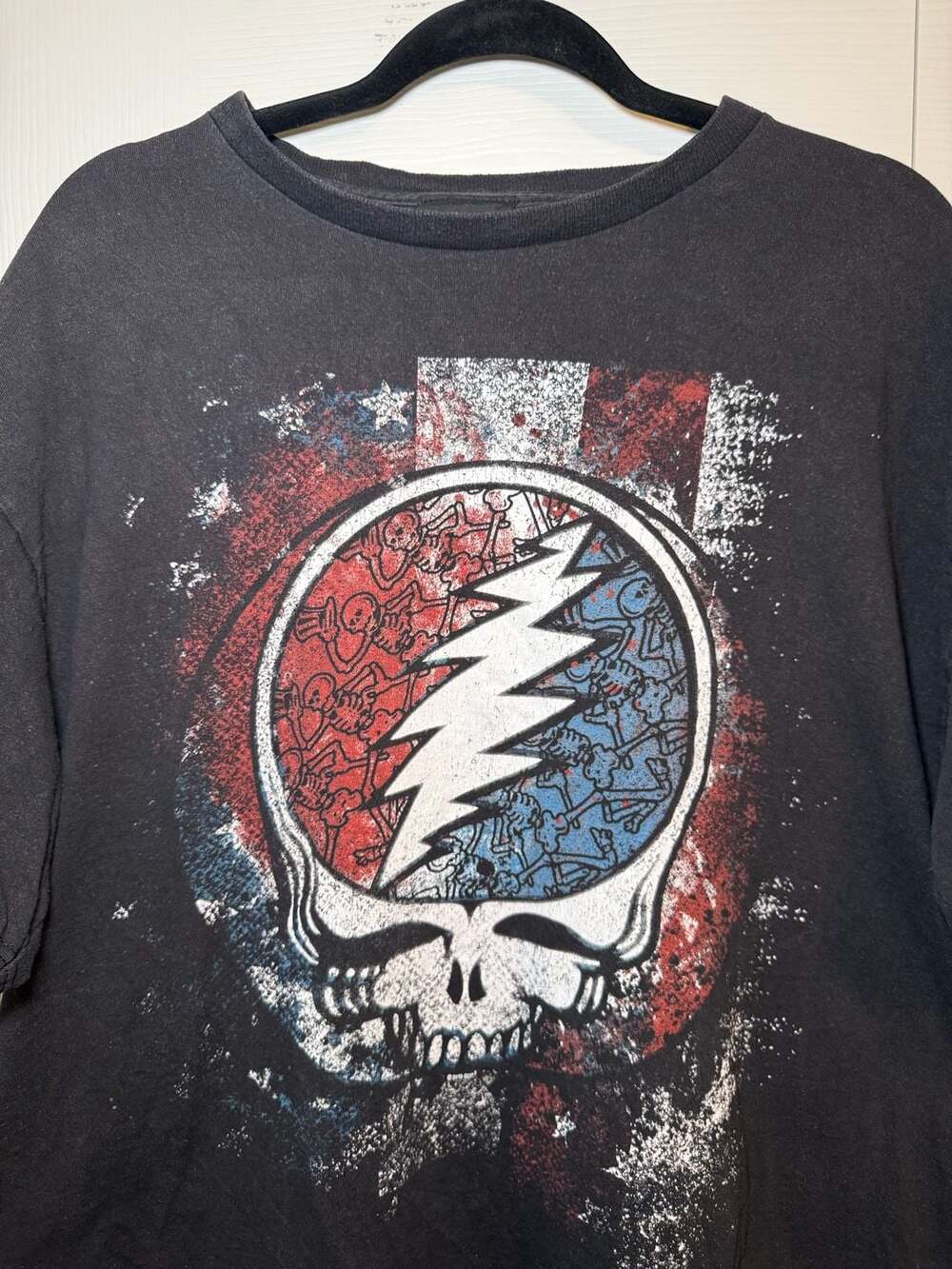 Zion Rootswear Grateful Dead Size 1X Black T-Shirt Steal Your Face USA Flag